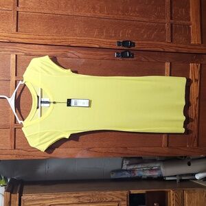 NWT, Yellow Ribbed T-shirt Dress, Size Xsmall By BCBGMaxazria